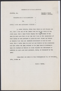 Sacco-Vanzetti Case Records, 1920-1928. Defense Papers. Affidavit of Lewis McHardy, November 22, 1921. Box 7, Folder 12, Harvard Law School Library, Historical & Special Collections