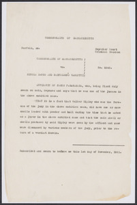 Sacco-Vanzetti Case Records, 1920-1928. Defense Papers. Affidavit of James F. McNamara, November-December 1921. Box 7, Folder 13, Harvard Law School Library, Historical & Special Collections