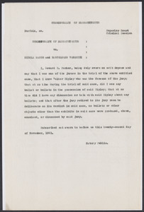 Sacco-Vanzetti Case Records, 1920-1928. Defense Papers. Affidavits of Seward Parker, November 5 and 22, 1921. Box 7, Folder 15, Harvard Law School Library, Historical & Special Collections
