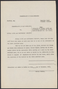 Sacco-Vanzetti Case Records, 1920-1928. Defense Papers. Affidavits of Sacco and Vanzetti, December 1921. Box 7, Folder 18, Harvard Law School Library, Historical & Special Collections