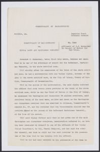 Sacco-Vanzetti Case Records, 1920-1928. Defense Papers. Supplemental Motion for New Trial (includes exhibits of affidavits), 1921. Box 7, Folder 21, Harvard Law School Library, Historical & Special Collections