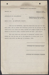 Sacco-Vanzetti Case Records, 1920-1928. Defense Papers. Supplement to First Supplementary Motion/Affidavit of William H. Daly, September 30, 1923. Box 7, Folder 23, Harvard Law School Library, Historical & Special Collections