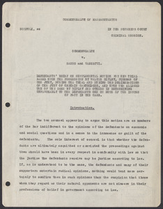 Sacco-Vanzetti Case Records, 1920-1928. Defense Papers. Defendant's Brief on Supplemental Motion for New Trial Based upon the Possession of Walter Ripley, Foreman of the Jury...of Certain Cartridges.... n.d. Box 7, Folder 24, Harvard Law School Library, Historical & Special Collections