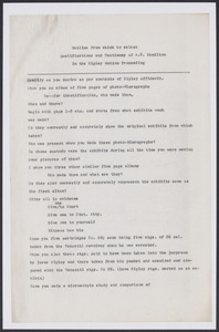 Sacco-Vanzetti Case Records, 1920-1928. Defense Papers. Outline from which to select qualifications and testimony of A.H. Hamilton in the Ripley Motion Proceeding, n.d. Box 7, Folder 31, Harvard Law School Library, Historical & Special Collections