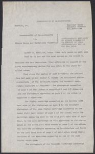 Sacco-Vanzetti Case Records, 1920-1928. Defense Papers. Supplementary Affidavit of Albert H. Hamilton in Support of First Supplementary Motion for New Trial, October 3, 1923. Box 7, Folder 32, Harvard Law School Library, Historical & Special Collections