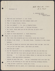 Sacco-Vanzetti Case Records, 1920-1928. Defense Papers. Interview with Gould, November 10, 1921. Box 8, Folder 4, Harvard Law School Library, Historical & Special Collections