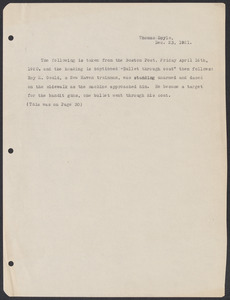 Sacco-Vanzetti Case Records, 1920-1928. Defense Papers. Excerpt from Boston Post, December 23, 1921. Box 8, Folder 6, Harvard Law School Library, Historical & Special Collections