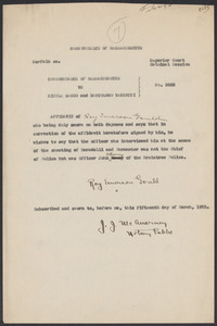 Sacco-Vanzetti Case Records, 1920-1928. Defense Papers. Affidavit of Roy Emerson Gould, March 15, 1923. Box 8, Folder 16, Harvard Law School Library, Historical & Special Collections