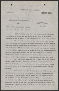 Sacco-Vanzetti Case Records, 1920-1928. Defense Papers. Affidavit of Frank J. Burke, April 6, 1923. Box 8, Folder 19, Harvard Law School Library, Historical & Special Collections