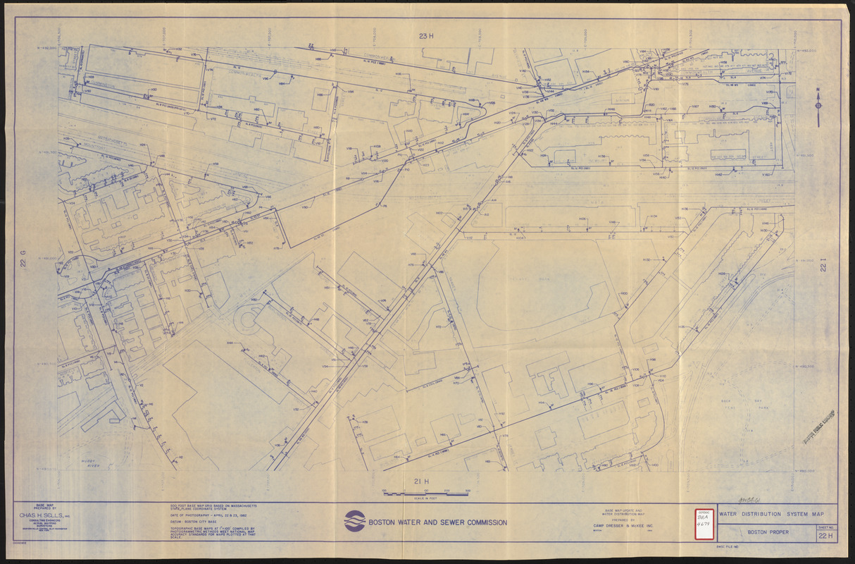 Water distribution system map, Boston proper, sheet no. 22h