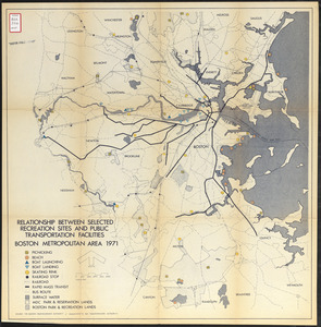 Relationship between selected recreation sites and public transportation facilities Boston metropolitan area 1971
