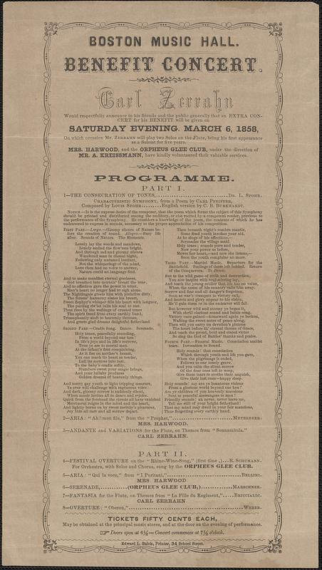 Boston Music Hall, benefit concert, Carl Zerrahn, Saturday evening, March 6, 1858