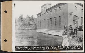 Chicopee River, tailwater, hydroelectric station, Palmer Mills, Otis Co., drainage area = 644 square miles, flow = 5400 cubic feet per second = 8.4 cubic feet per second per square mile, Palmer, Mass., 1:30 PM, Apr. 5, 1933
