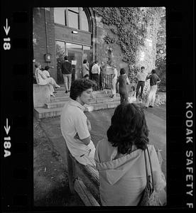 People outside Ray Building, Dean Junior College, Franklin, Massachusetts