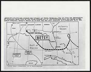 New Orleans: New Orleans and Baton Rouge, La., dug out from the devastation of Hurricane Betsy 9/10 as the storm dropped out of the Hurricane class and headed north toward Arkansas. Betsy’s center at 10 A.M. CST was near latitude 31.7, longitude 91.8.