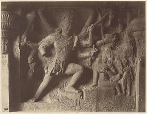 Sculptured panel of Shiva spearing Andhaka in Hindu Cave XXIX (Dumar Lena), Ellora
