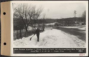 Contract No. 43, Extension of Belchertown-Pelham Highway to New Salem Center, Shutesbury, New Salem (Franklin County), New Salem Center, drop inlet on left for drainage from New Salem hill, New Salem, Mass., Mar. 19, 1935