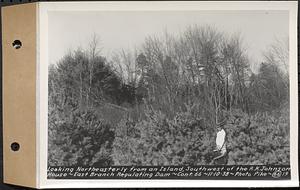 Contract No. 66, Regulating Dams, Middle Branch (New Salem), and East Branch of the Swift River, Hardwick and Petersham (formerly Dana), looking northeasterly from an island, southwest of the R.K. Johnson house, east branch regulating dam, Petersham, Mass., Nov. 10, 1938