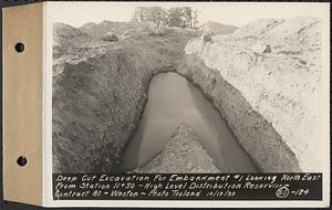 Contract No. 80, High Level Distribution Reservoir, Weston, deep cut excavation for embankment 1 looking northeast from Sta. 11+50, high level distribution reservoir, Weston, Mass., Oct. 19, 1939