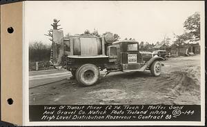 Contract No. 80, High Level Distribution Reservoir, Weston, view of transit mixer (2 yd. truck), Maffei Sand and Gravel Company, Natick, high level distribution reservoir, Weston, Mass., Nov. 2, 1939