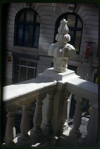 Closeup of architectural detail on balcony balustrade