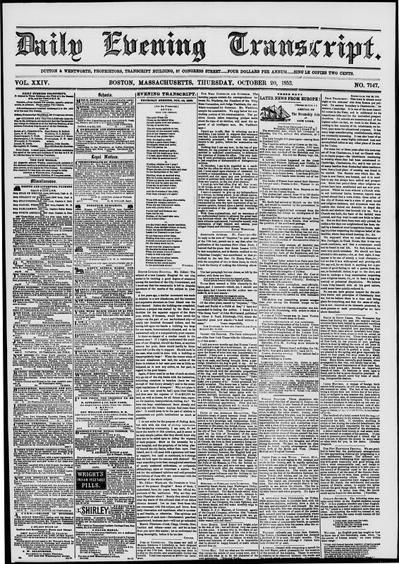 Daily Evening Transcript. October 20, 1853 - Digital Commonwealth