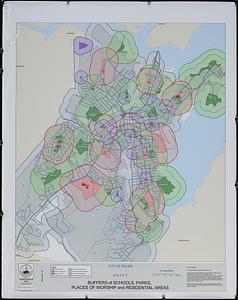 Buffers of schools, parks, places of worship and residential areas