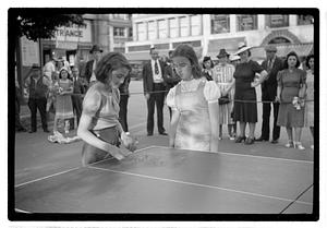 Girls playing a game of jacks, Boston Common