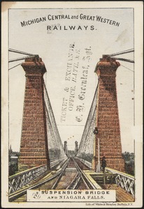 Michigan Central and Great Western Railways. Via suspension bridge and Niagara Falls.