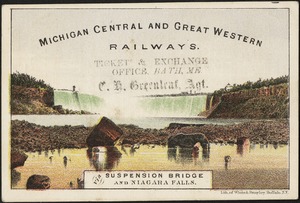 Michigan Central and Great Western Railways. Via suspension bridge and Niagara Falls.
