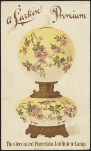 A Larkin premium - the decorated porcelain jardiniere lamp