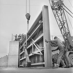 Installing Hurricane Barrier gates, West Rodney French Boulevard, New Bedford