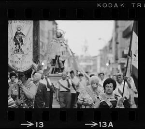 Saint festival parade on Hanover Street, North End, Boston