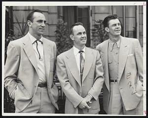 Yankee Killers From Chicago include these three members of the White Sox who arrived in Boston today for a series with the Red Sox after sweeping a three-game set against the league-leading New York Yanks. Left to right are Pitcher Howie Judson, Second Baseman Nelson Fox and Pitcher Hec Brown.