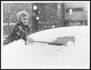 1971 First Snow in Boston. Helen Le Page - swift [illegible] East Boston, cleans windshield