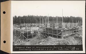 Contract No. 56, Administration Buildings, Main Dam, Belchertown, general view of administration building, looking southerly, Belchertown, Mass., Nov. 2, 1937