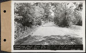 Contract No. 106, Improvement of Access Roads, Middle and East Branch Regulating Dams, and Quabbin Reservoir Area, Hardwick, Petersham, New Salem, Belchertown, looking back from Sta. 172+50, East Branch access road, Belchertown, Mass., Sep. 19, 1940