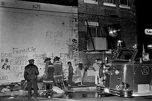 Left to right, Chelsea police officer Jimmy Daley, firefighter Billy Cross, Capt. Archie Resca and firefighter Frank Curran standing next to E1