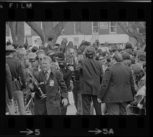 Press following President Gerald Ford in Concord, New Hampshire