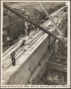 Lumber for the roof of the Shed arriving from West Coast in Albany, N. Y.