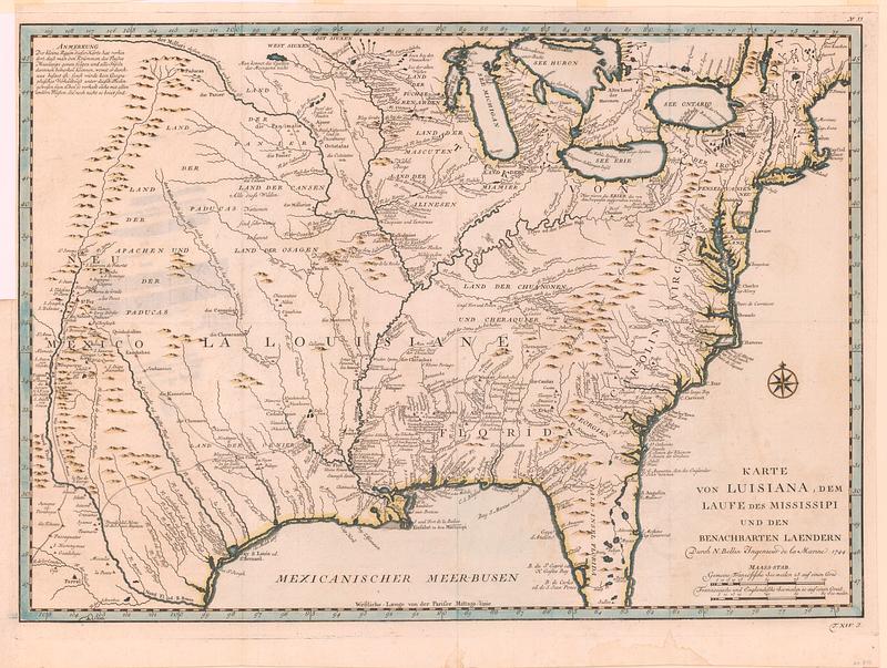 Karte von Luisiana, dem laufe des Mississipi und den benachbaerten laendern