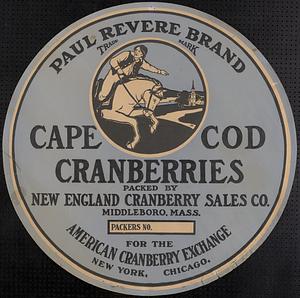 Paul Revere Brand Cape Cod Cranberries 100 lb. Barrel Label
