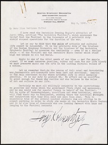 Letter from Serge Koussevitzky to Gertrude Robinson Smith