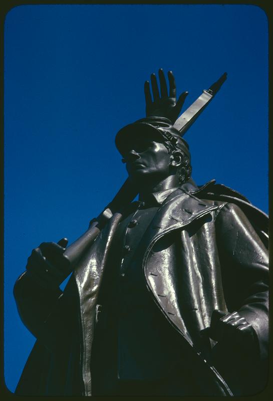 Figure of soldier on Soldier and Sailors Monument, Somerville, Massachusetts