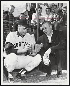 Frequent Visitor to the Red Sox training camp at Scottsdale is Tommy Cronin, right, University of Arizona student, who talks shop with hurler Dave Sisler. Both are the sons of Hall of Famers. Tom's dad is A.L. president Joe Cronin. Dave's father is former St. Louis star George Sisler. 4-for-1 Deal Would Bolster Pitching
