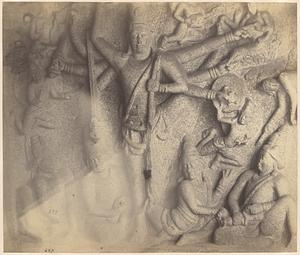 Sculptures in cave temple [i.e. Varaha Cave Temple] at Mahavellipooram
