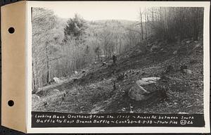 Contract No. 60, Access Roads to Shaft 12, Quabbin Aqueduct, Hardwick and Greenwich, looking back (southeast) from Sta. 17+15, Greenwich and Hardwick, Mass., Apr. 5, 1938