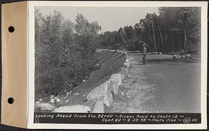 Contract No. 60, Access Roads to Shaft 12, Quabbin Aqueduct, Hardwick and Greenwich, looking ahead from Sta. 32+00, Greenwich and Hardwick, Mass., Sep. 28, 1938