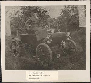 Mrs. Harris Tarbell, first automobile in Pepperell, 1903 Oldsmobile