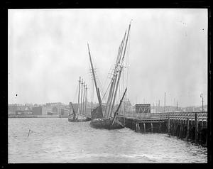 Old ships moored at Meridian St. drawbridge, East Boston, looking toward Chelsea